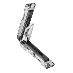 Translation missing: en.Black DLC and stainless steel Leatherman ARC® multi-tool beauty shot showcasing the pliers and sleek design
