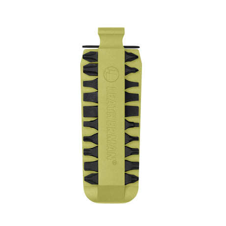 Translation missing: en.Mojito Leatherman bit kit holder with multiple interchangeable screwdriver bits arranged on both sides, featuring the Leatherman logo embossed in the center