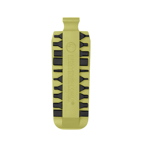 Translation missing: en.Mojito Leatherman bit kit holder with multiple interchangeable screwdriver bits arranged on both sides, featuring the Leatherman logo embossed in the center