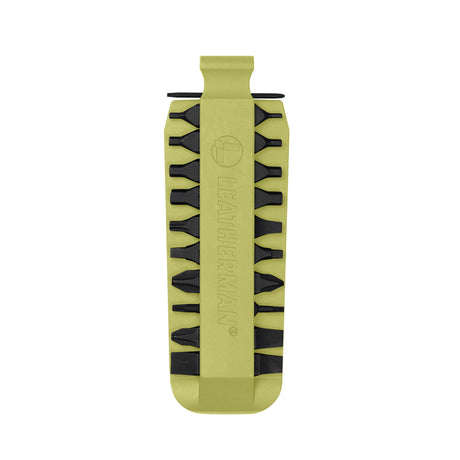 Translation missing: en.Mojito Leatherman bit kit holder with multiple interchangeable screwdriver bits arranged on both sides, featuring the Leatherman logo embossed in the center