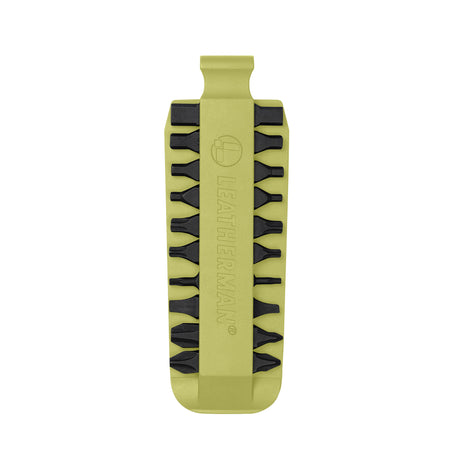 Translation missing: en.Mojito Leatherman bit kit holder with multiple interchangeable screwdriver bits arranged on both sides, featuring the Leatherman logo embossed in the center
