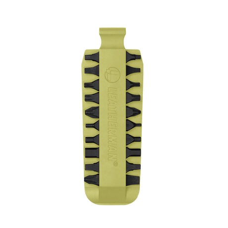 Translation missing: en.Mojito Leatherman bit kit holder with multiple interchangeable screwdriver bits arranged on both sides, featuring the Leatherman logo embossed in the center
