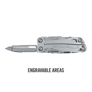 Translation missing: en.Stainless Steel Wingman® multitool with extended knife blade, showing engravable handle area