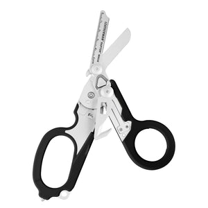 Translation missing: en.Open Black Leatherman Raptor Rescue trauma shears with premium scissors and various tools