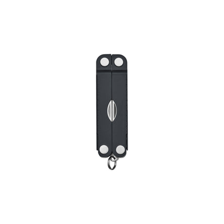 Translation missing: en.Jet Black Leatherman Micra® multi-tool closed, showcasing its compact design and keychain attachment