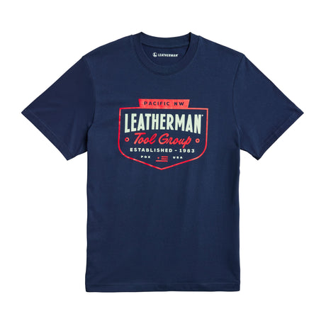 Translation missing: en.Navy Leatherman Pacific Northwest tee with a red emblem logo. Established 1983