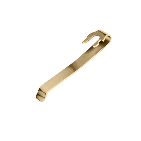 Translation missing: en.Back-side of the Brass Leatherman Quick-Release Pocket Clip showing the connecting mechanism