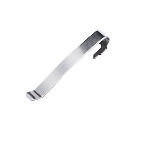 Translation missing: en.Front side of the Stainless Steel Leatherman Quick-Release Pocket Clip showing the flat engravable surface