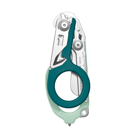 Translation missing: en.Icy Mint Leatherman Raptor Rescue trauma shears folded, showcasing its compact size