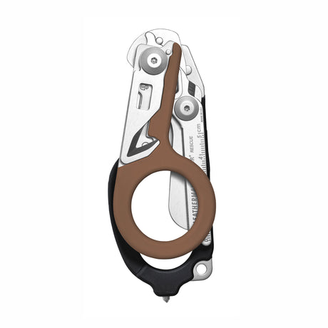 Translation missing: en.Coyote and Black Leatherman Raptor Rescue trauma shears folded, showcasing its compact size