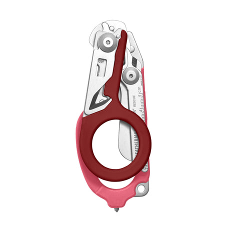 Translation missing: en.Raspberry Rose Leatherman Raptor Rescue trauma shears folded, showcasing its compact size