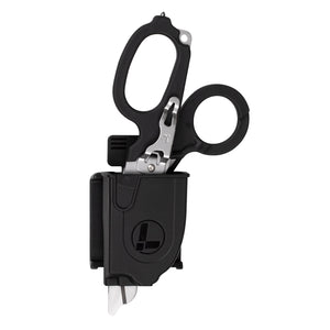 Translation missing: en.Black Raptor® Rescue Holster with Leatherman Raptor Rescue inside, showcasing its easy access