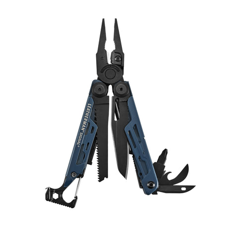 Translation missing: en.Nocturnal Leatherman Signal® multi-tool showcasing pliers, blades, and other essential features for outdoor adventures