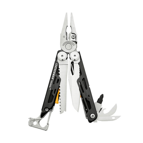 Translation missing: en.Black and stainless Leatherman Signal® multi-tool showcasing pliers, blades, and other essential features for outdoor adventures