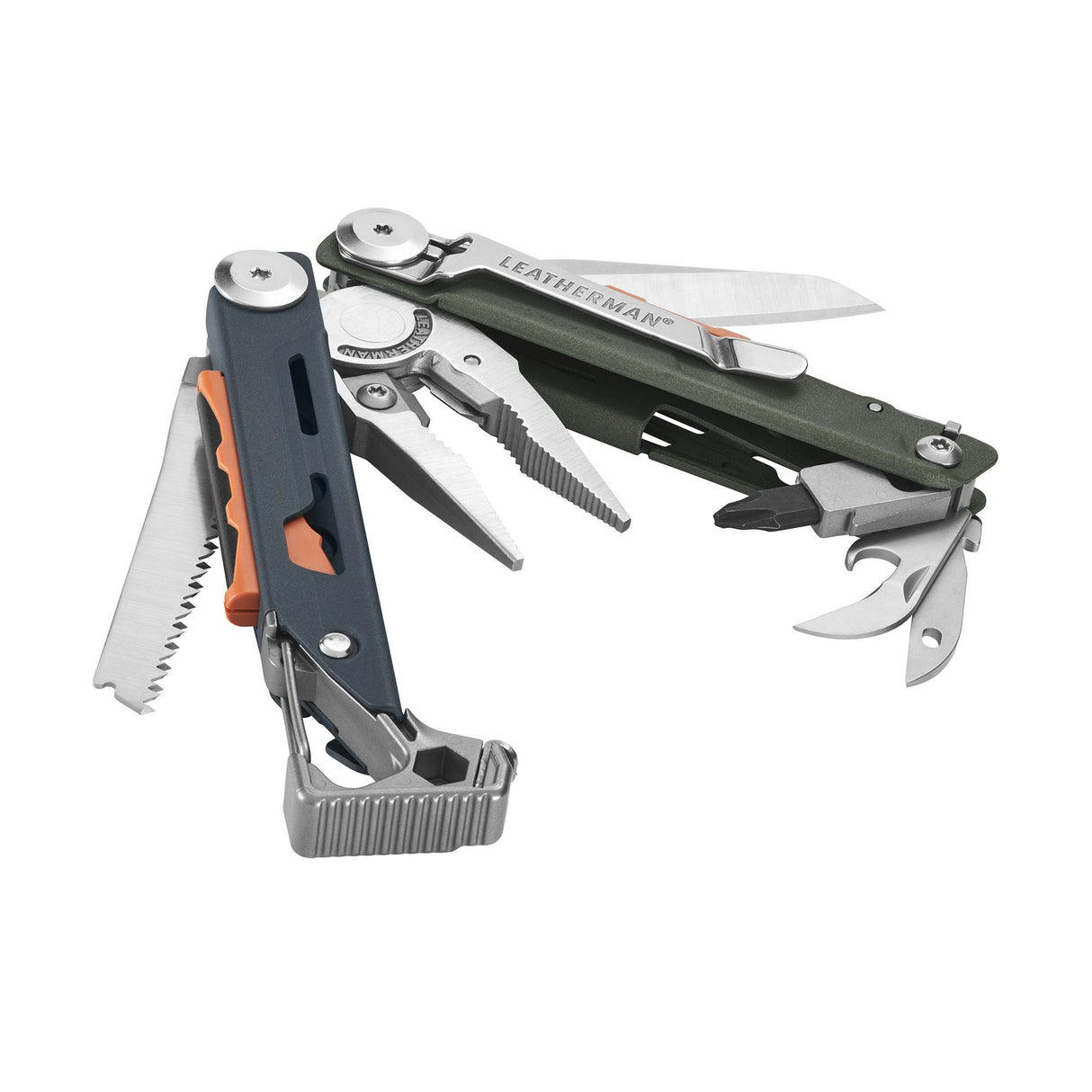 Translation missing: en.Signal® multitool in Tundrascape color shown open with pliers, blades, saw, and other tools extended