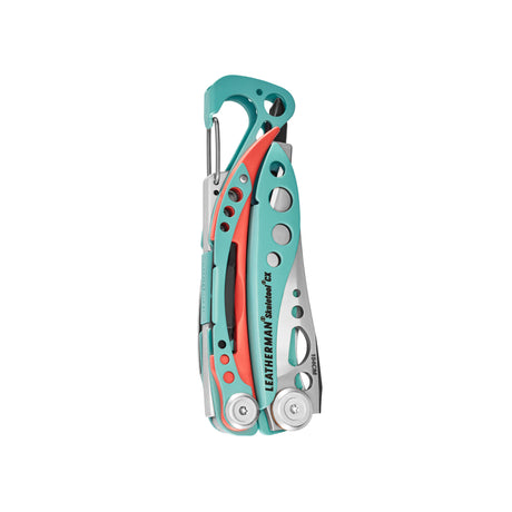 Translation missing: en.Folded Skeletool® CX multitool in Paradise color with cutout handles and integrated carabiner clip