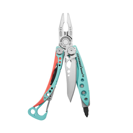 Translation missing: en.Leatherman Skeletool CX multitool in Paradise color with open pliers, knife blade, and bit driver