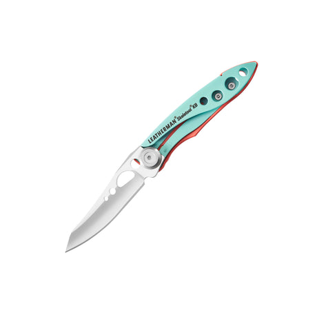 Translation missing: en.Leatherman Skeletool KB folding knife with silver blade and Paradise handle featuring cutout details