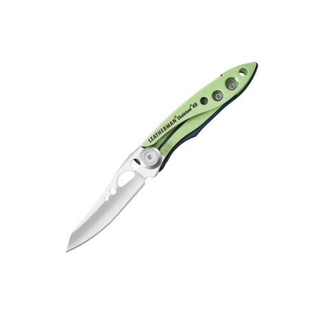 Translation missing: en.Skeletool KB folding knife with Verdant handle and partially open silver blade