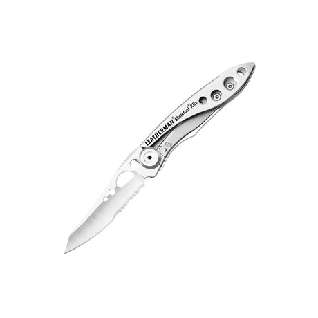 Translation missing: en.Leatherman Skeletool® KBx folding knife in Stainless Steel with partially serrated blade and skeletonized handle