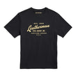 Translation missing: en.Front of the black Leatherman Vintage tee showcasing 'Leatherman' in a cursive font. Established 1983 in Portland, Oregon USA