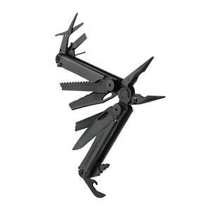 Translation missing: en.Black Leatherman Wave® Plus multitool beauty image showing the various tools and features