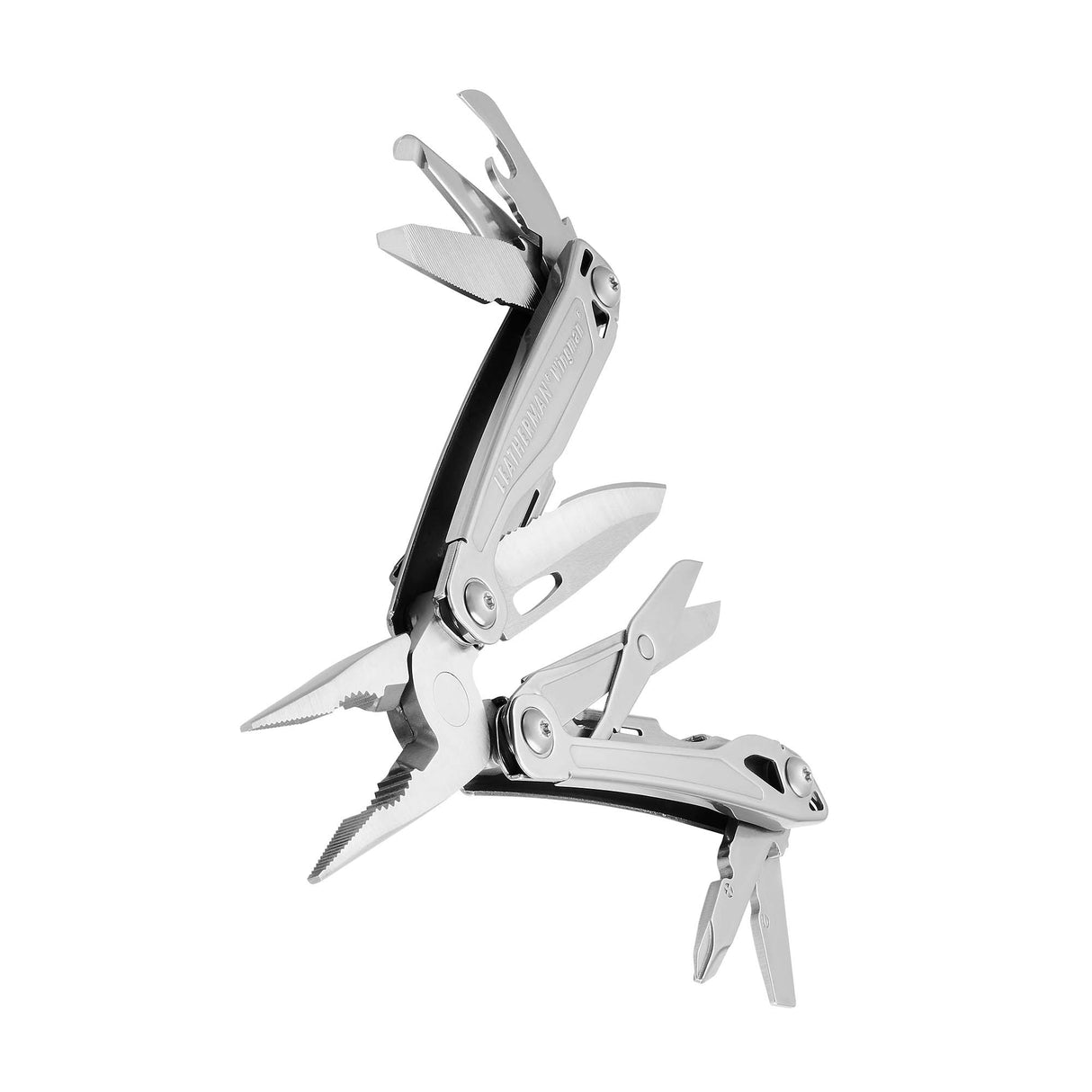 Translation missing: en.Stainless steel Leatherman Wingman® multi-tool beauty image showing the various tools and features